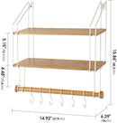 2 Tier Bathroom Floating Shelf Storage Rack with 6 Hooks & Towel Bar