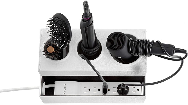 Hair Dryer and Styling Product Tool Holder Organizer with 4 Comparments (White)