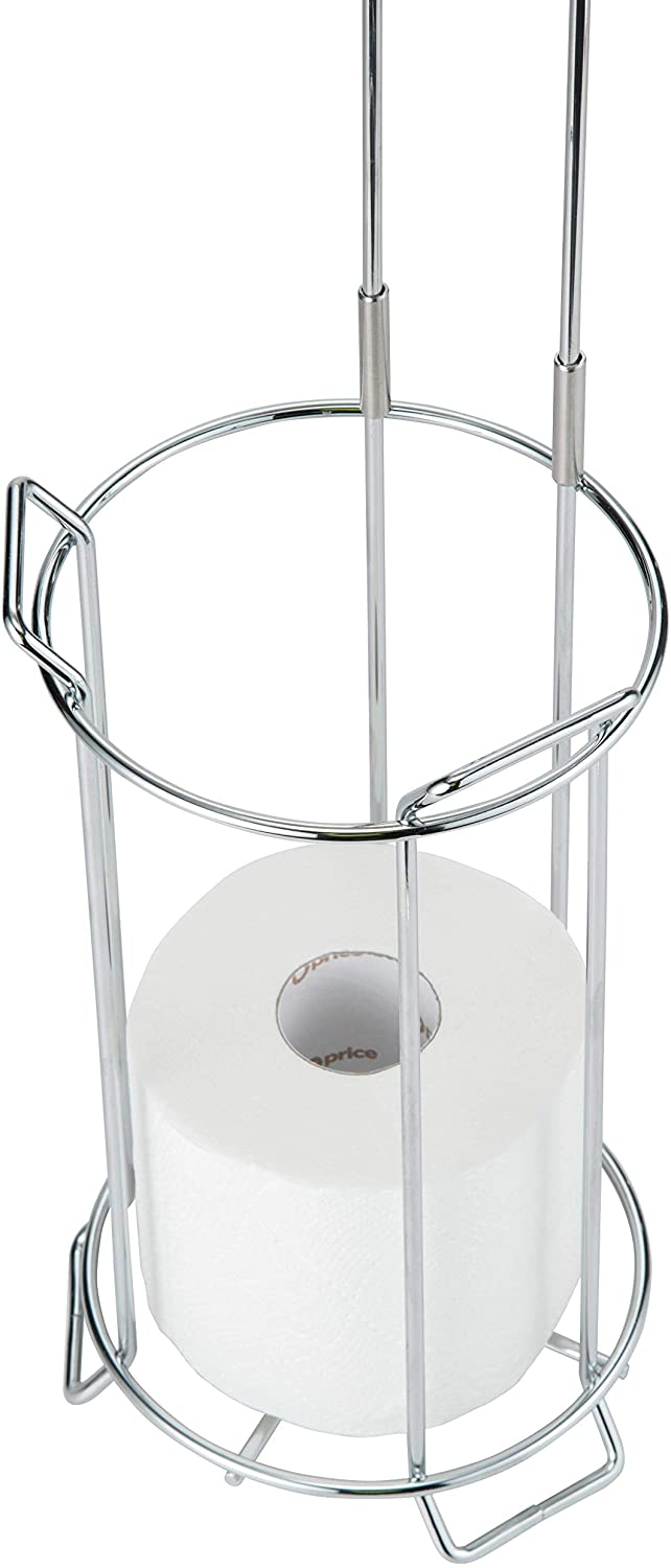 Toilet Paper Holder Stand with Metal Wire Bamboo Shelf