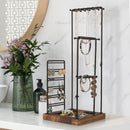 Jewelry Tree Organizer Display Stand (Black Metal with Rustic Tray)