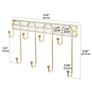 Wall Mounted Coffee Mug Cup Holder Gold Metal Rack- 8 Hooks