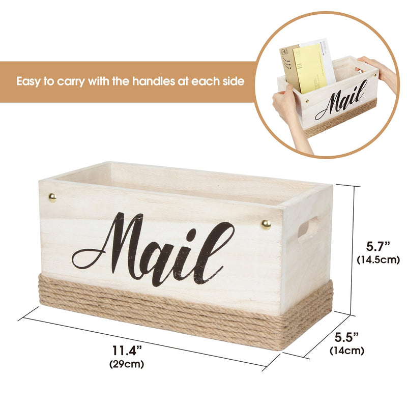 Rustic White Wooden Tabletop Mail Organizer Box for Entryways