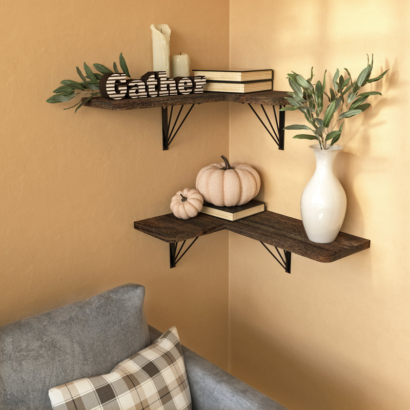 Set of 2 Wooden Floating Corner Shelves