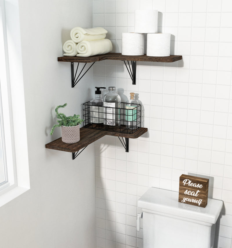 Set of 2 Wooden Floating Corner Shelves