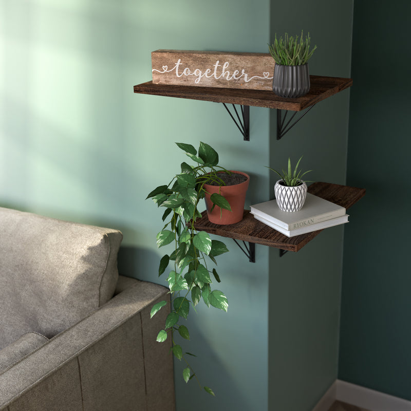 Set of 2 Wooden Floating Corner Shelves