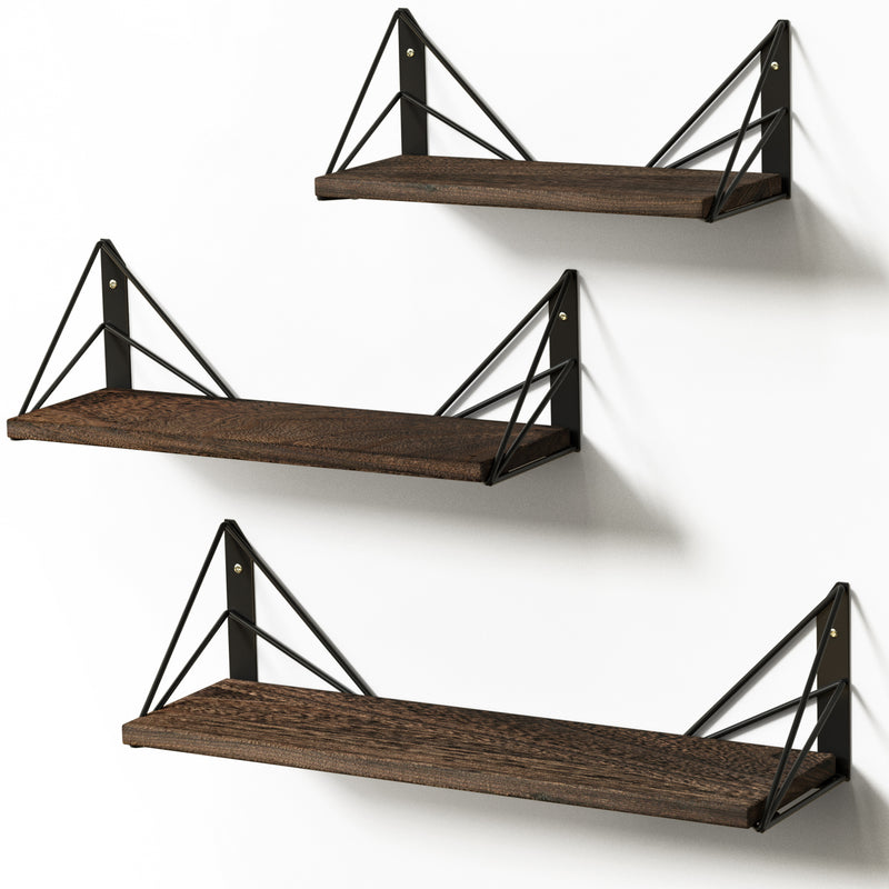 Set of 3 Floating Display Shelves with Metal Frame