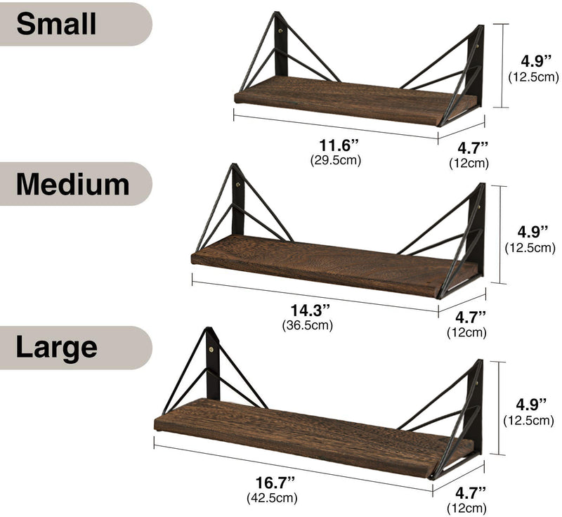 Set of 3 Floating Display Shelves with Metal Frame