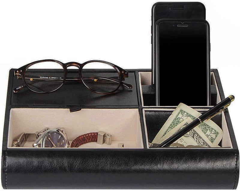 Valet Tray Organizer for Nightstand and Desk (Black)