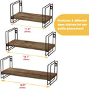 Set of 3 Black Wall Wire Rustic Wood Floating Shelves