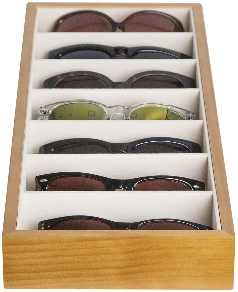 7 Compartment Wooden Sunglass Display Organizer