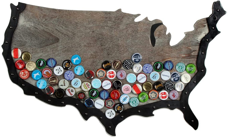 Rustic Wood USA Map- Beer Cap Display Case