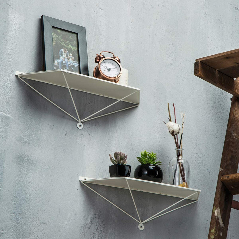 Set of 2 White Metal Wall Mount Floating Shelves