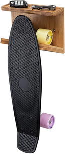 Wall Mount Bamboo Skateboard Holder with Shelf