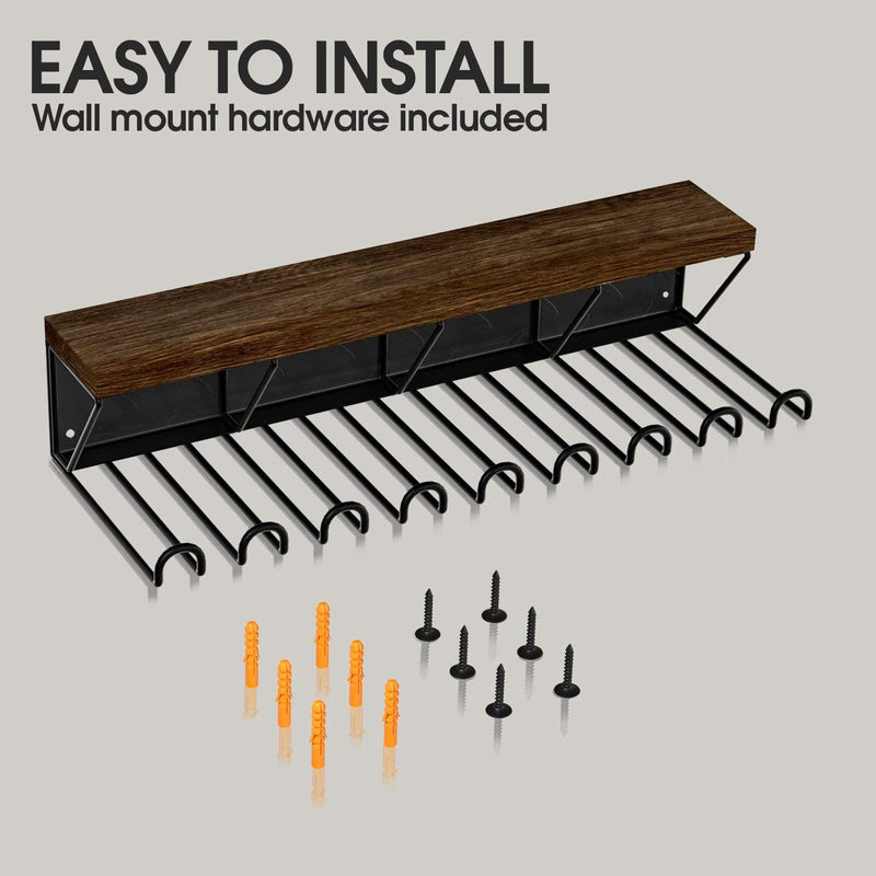 Gym Storage Rack with Wooden Shelf & 9 Hooks