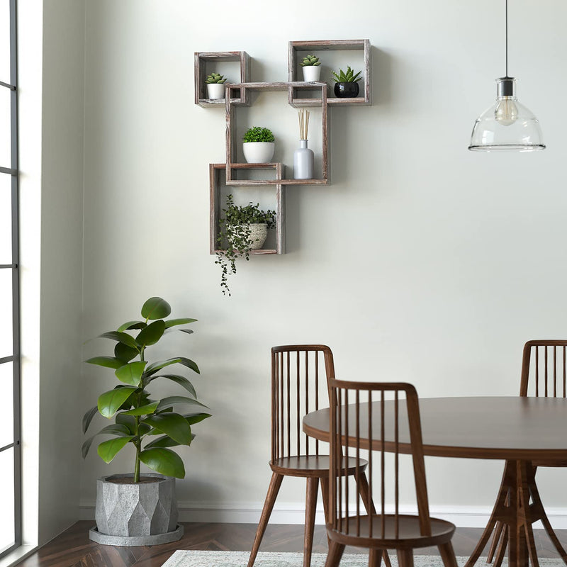 Rustic Wood 4 Cubes Floating Intersecting Wall Shelves