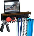 Gym Storage Rack with Wooden Shelf & 9 Hooks