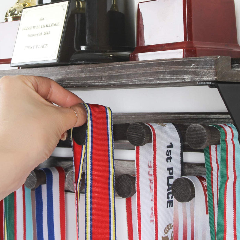 Rustic Trophy Display Shelf with 13 Medal Hangers