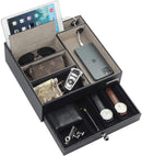 Leather Nighstand Valet Tray with Drawer