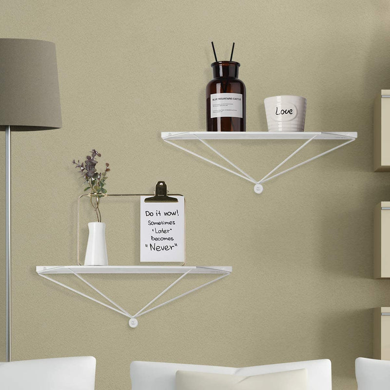 Set of 2 White Metal Wall Mount Floating Shelves