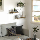 Set of 3 Black Wall Wire Rustic Wood Floating Shelves