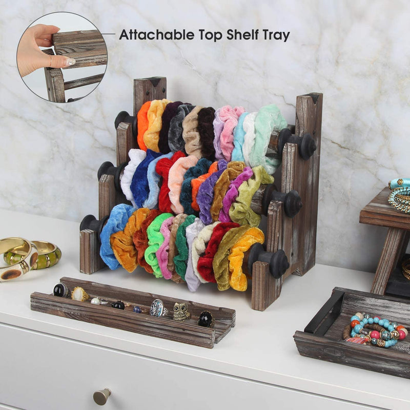 Wholesale CREATCABIN 4Pcs 4 Styles Round Wood Bracelet Display Trays 