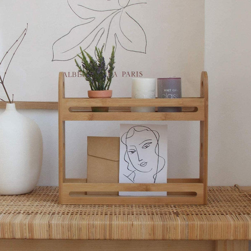 KVSERT Scaffale 2 Livelli In Bambù Per Spezie E Barattoli - Rack Da Cucina 37x21x30 Cm, Organizzatore Da Tavolo, Colore Legno