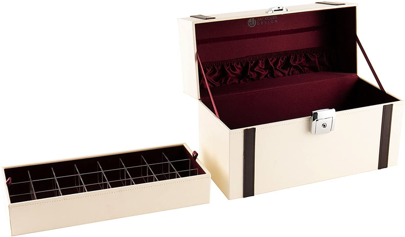 2 Tier Nail Polish Storage Box with 48 Comparments (Ivory Leather)