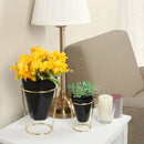 Set of 2 Black Modern Taletop Gold Metal Ceramic Plant Vase Stand