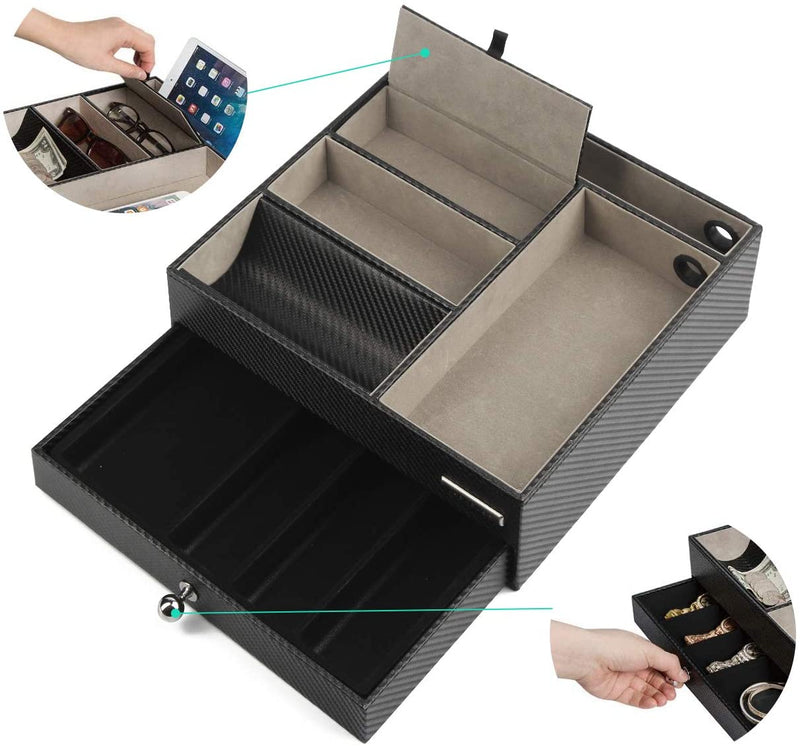 Leather Nighstand Valet Tray with Drawer