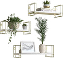 Set of 3 Gold Wall Wire White Floating Shelves