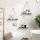 Set of 3 Rustic Wood Rope Hanging Shelves