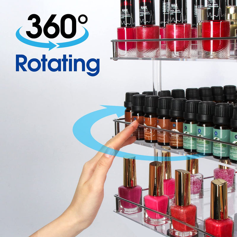 3 Tier Acrylic 360 Rotating Nail Polish Holder with White Iron Guard