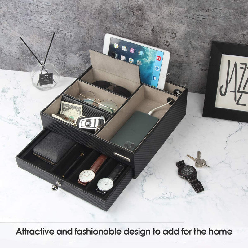 Leather Nighstand Valet Tray with Drawer