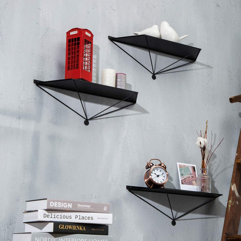 Set of 2 Black Metal Wall Mount Floating Shelves