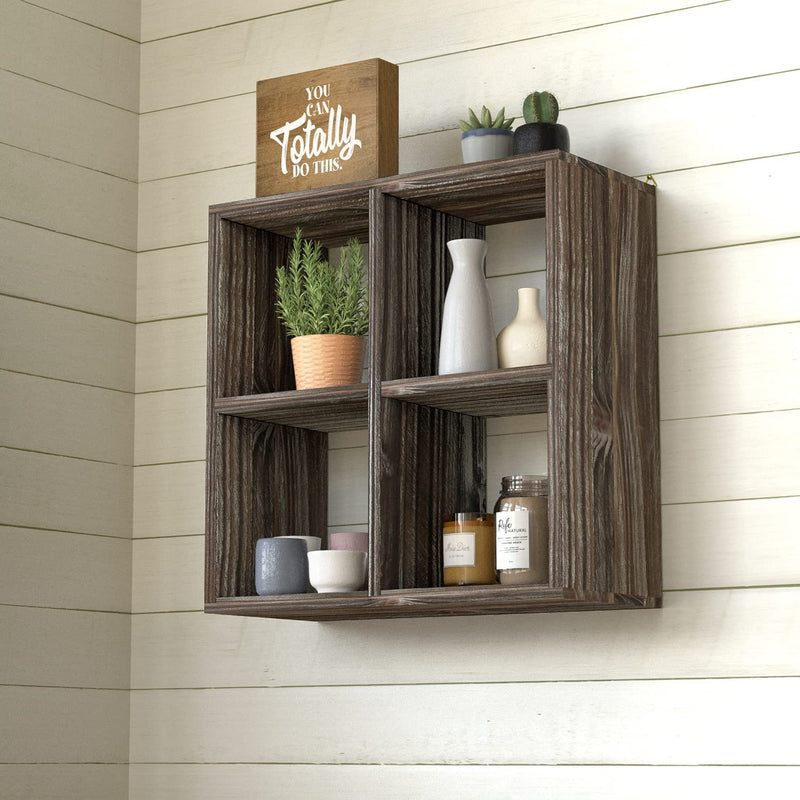 Farmhouse Wooden Bathroom Shelves with 4 Cube Storage & 2 White Basket – J  JACKCUBE DESIGN