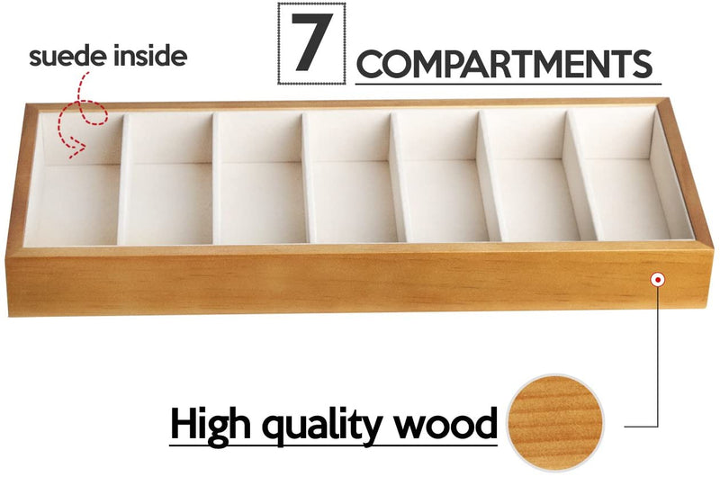 7 Compartment Wooden Sunglass Display Organizer