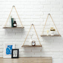 Set of 3 Rustic Wood Rope Hanging Shelves