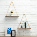 Set of 2 Rustic Wood Rope Hanging Shelves