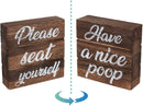 Double Sided Funny Bathroom Sign Box (Rustic Wood)