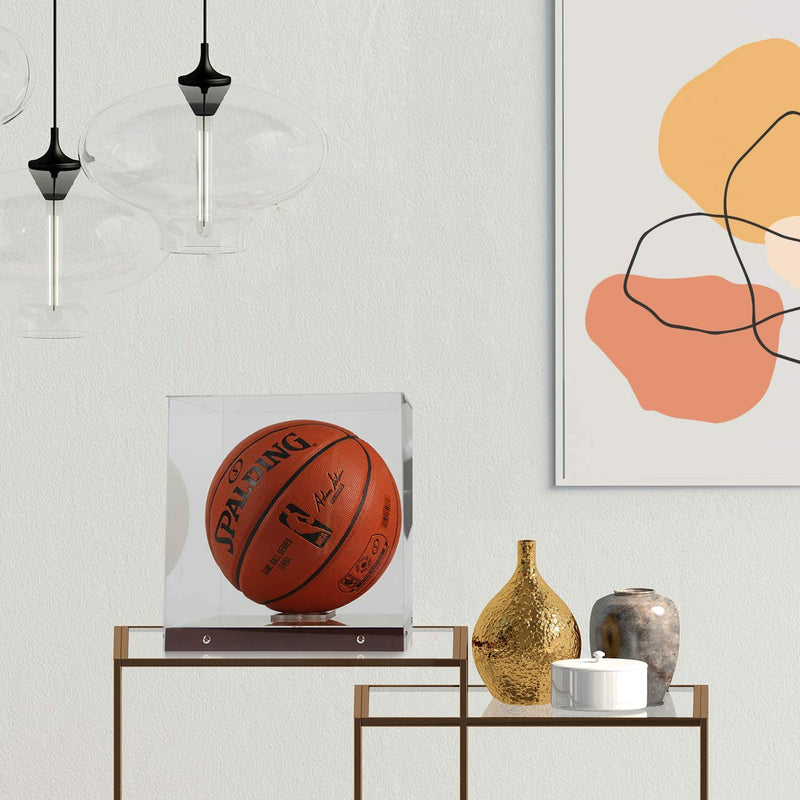 Basketball Display Case with Wooden Base