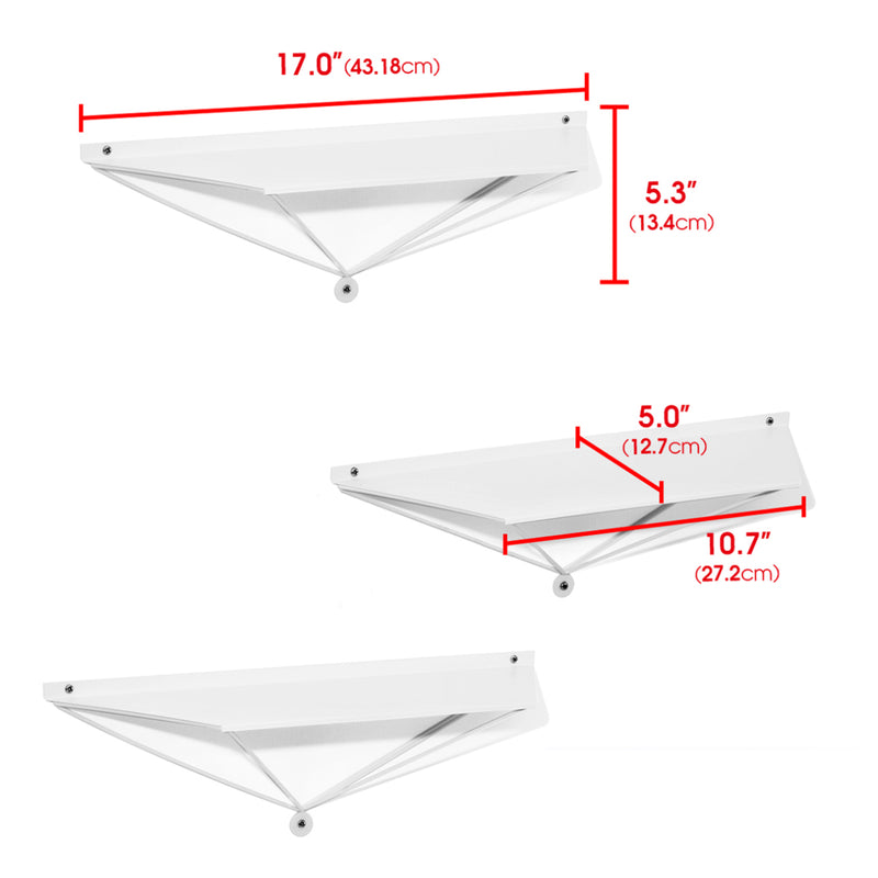 Set of 3 White Metal Wall Mount Floating Shelves