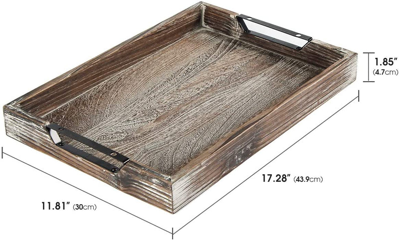 Rustic Wood Serving Tray with Metal Handles