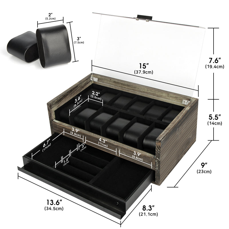 Rustic Wood Watch Box with 12 Compartment Slot