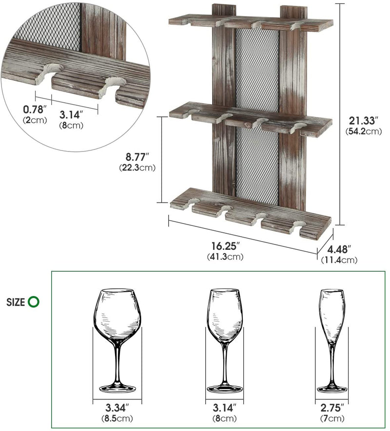 3 Tier 12 Wine Glass Holder Rack with Mesh Wire Insert