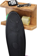 Wall Mount Bamboo Skateboard Holder with Shelf