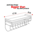 Hanging Jewelry Organizer with 9 Hooks and Bamboo Bamboo Shelf (White Metal)