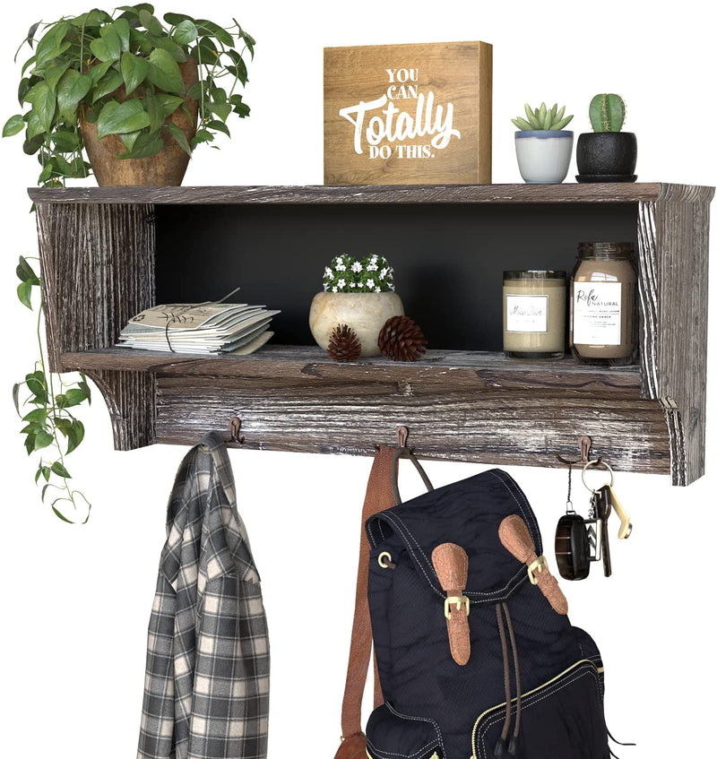 Rustic Entryway Coat Rack Storage Shelf with 3 Double Hooks