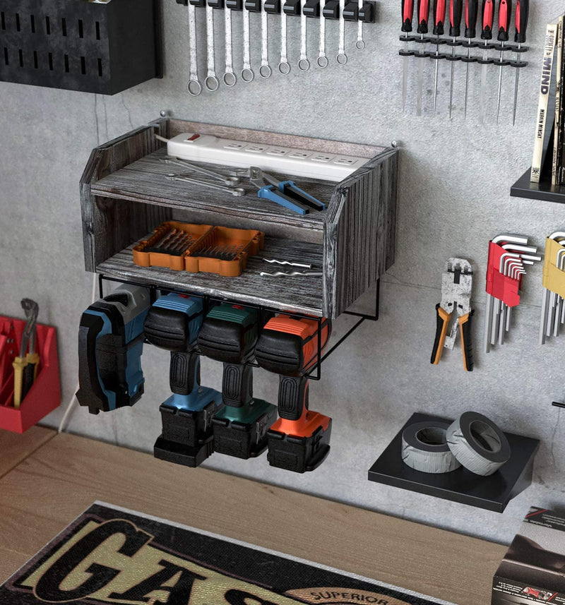 2 Tier Power Tool Storage and Organizer with 4 Metal Drill Slots