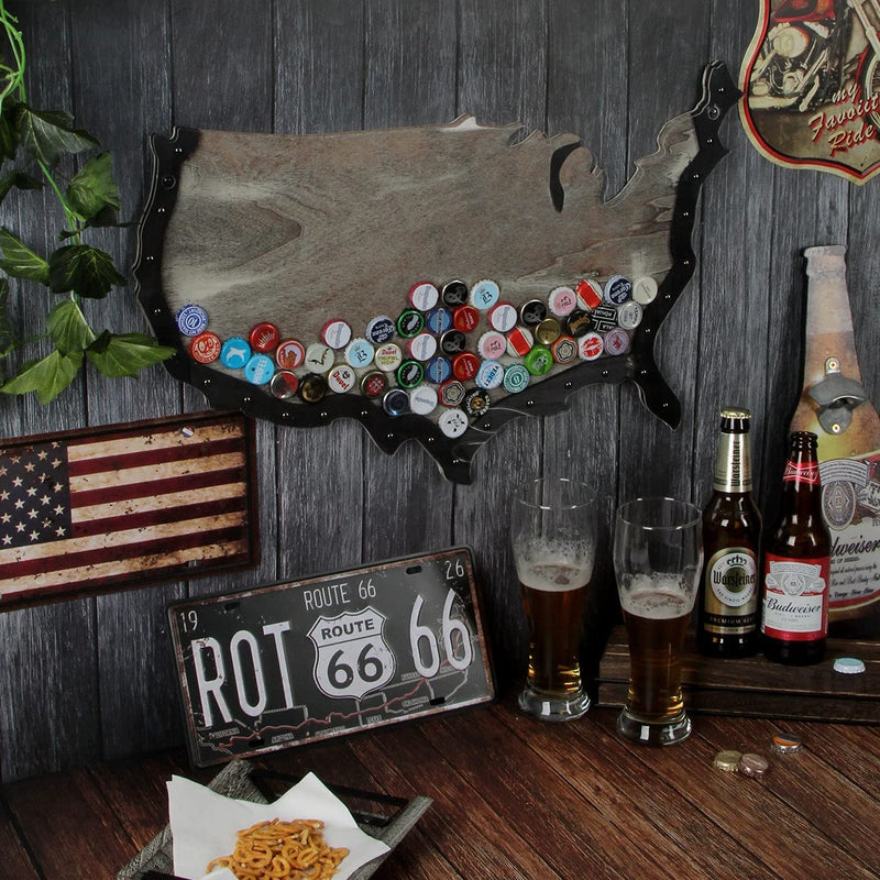 Rustic Wood USA Map- Beer Cap Display Case