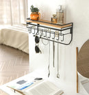 Hanging Jewelry Organizer with 9 Hooks and Bamboo Wood Shelf (Black Metal)